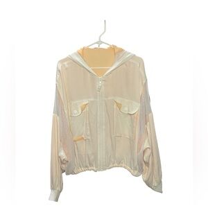 Free People Cream Bomber Jacket with Hood. Oversized